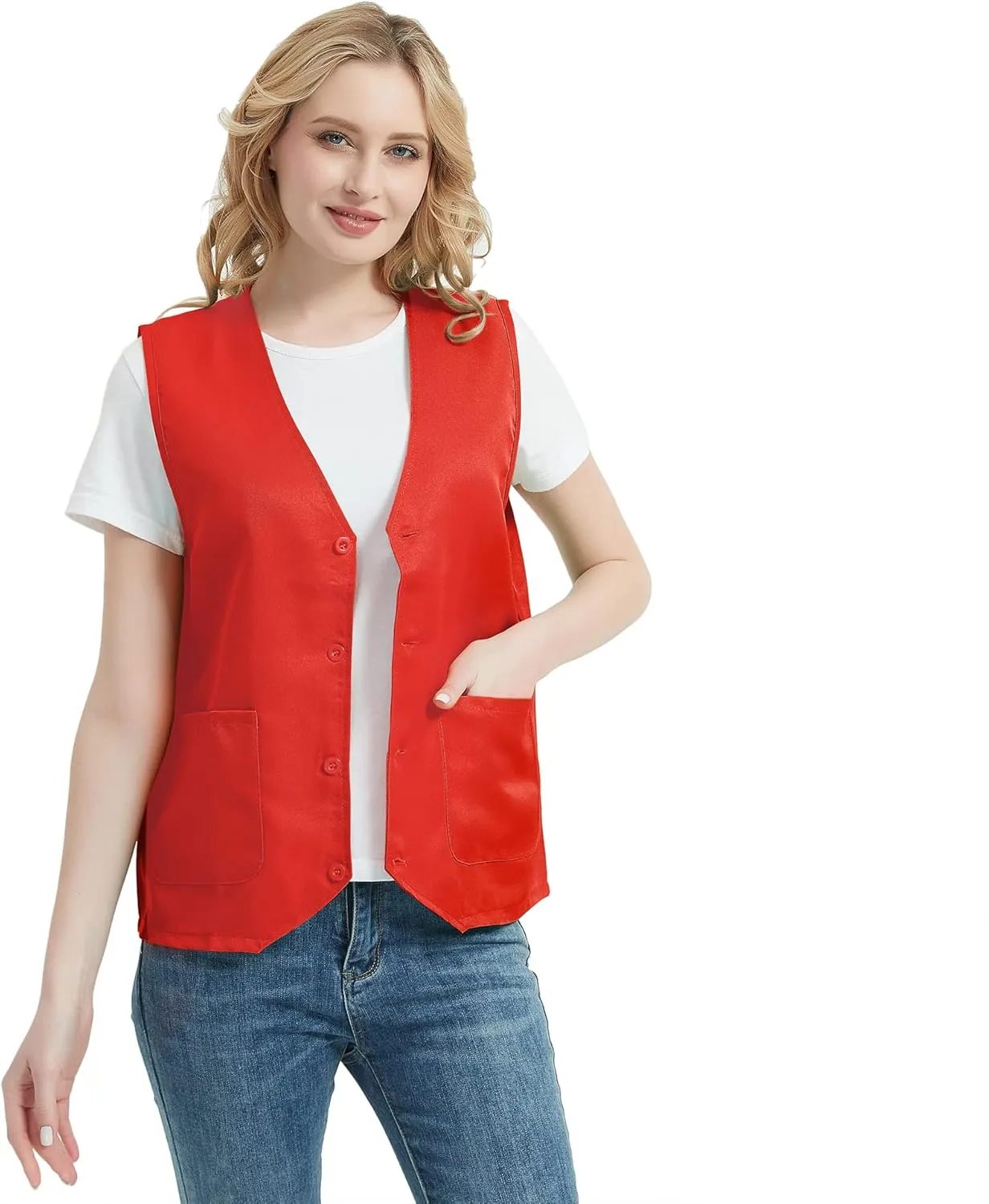 TopTie Unisex Work Vest Volunteer Activity Supermarket Uniform Button Up Vest