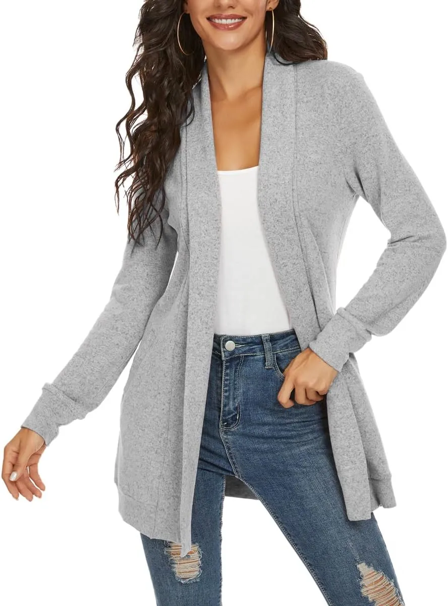 Tribear Women's Long Sleeve Open Front Loose Casual Lightweight Kimono Cardigan