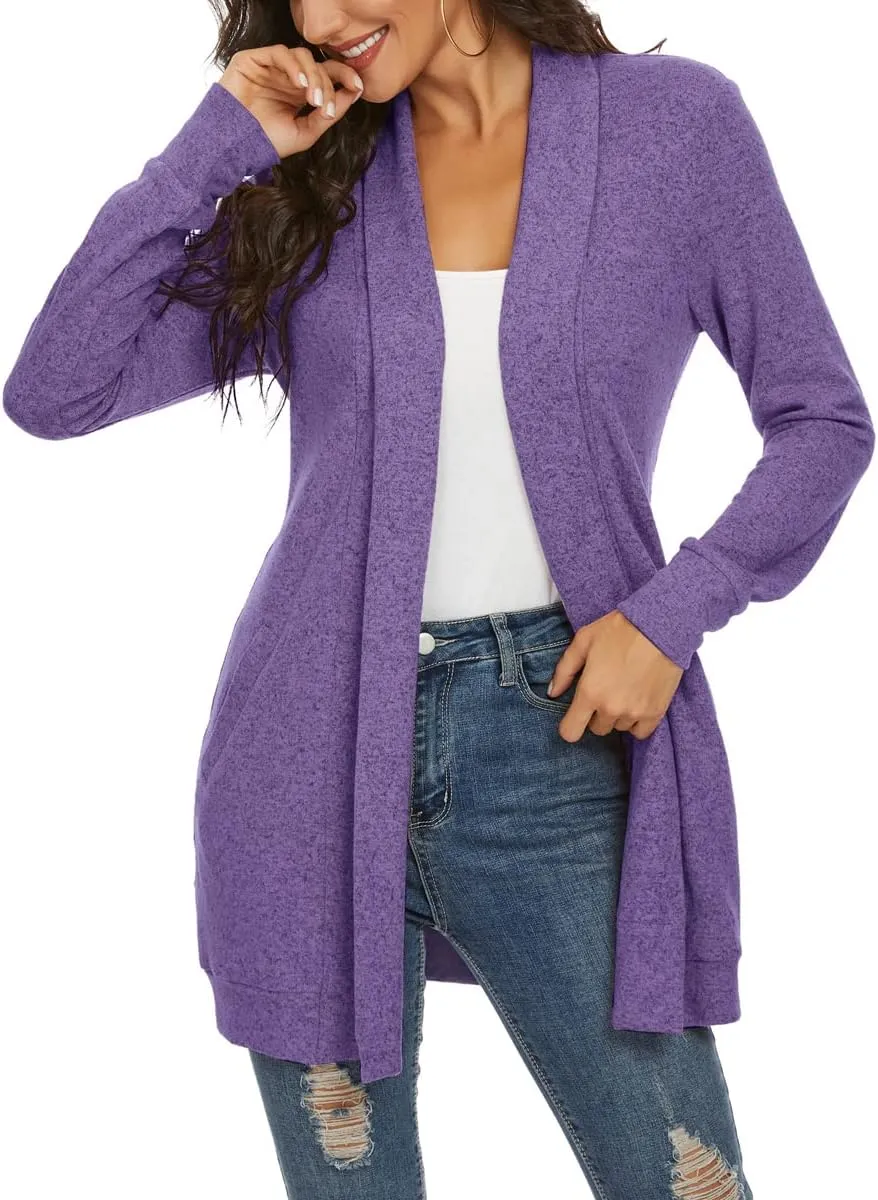 Tribear Women's Long Sleeve Open Front Loose Casual Lightweight Kimono Cardigan