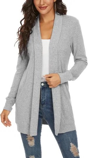 Tribear Women's Long Sleeve Open Front Loose Casual Lightweight Kimono Cardigan