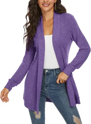 Tribear Women's Long Sleeve Open Front Loose Casual Lightweight Kimono Cardigan