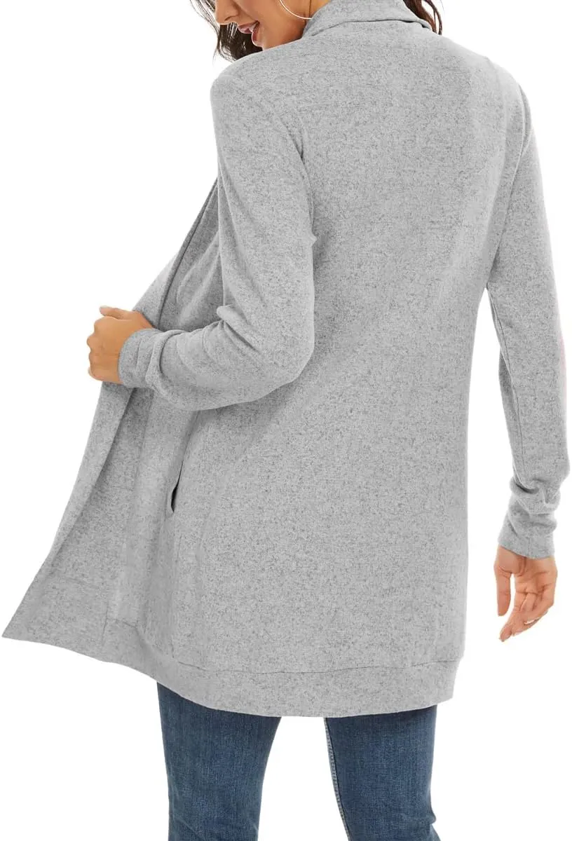 Tribear Women's Long Sleeve Open Front Loose Casual Lightweight Kimono Cardigan
