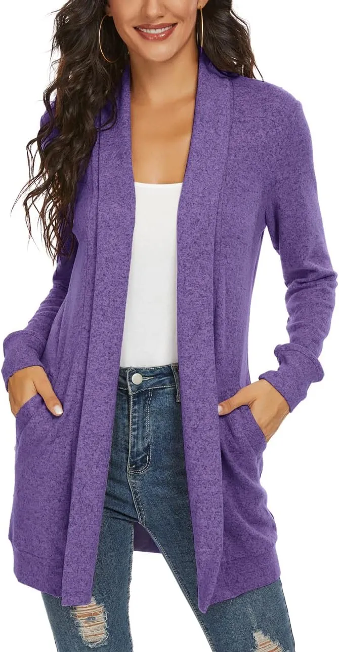 Tribear Women's Long Sleeve Open Front Loose Casual Lightweight Kimono Cardigan