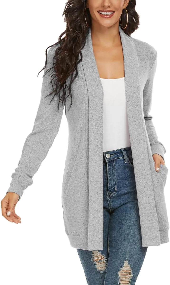 Tribear Women's Long Sleeve Open Front Loose Casual Lightweight Kimono Cardigan