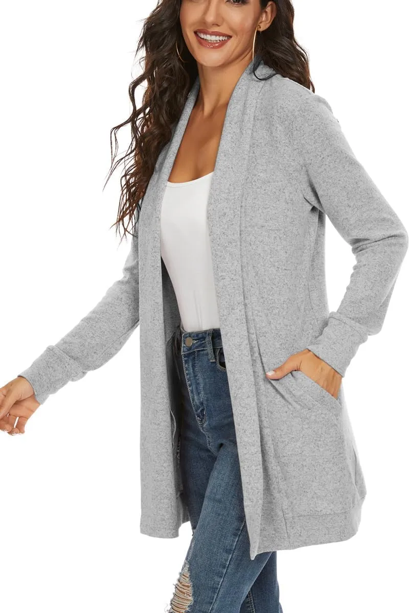 Tribear Women's Long Sleeve Open Front Loose Casual Lightweight Kimono Cardigan