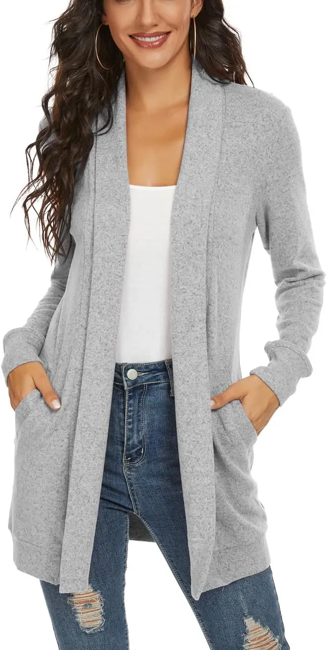 Tribear Women's Long Sleeve Open Front Loose Casual Lightweight Kimono Cardigan