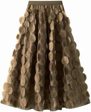 Tulle Skirt Women 3D Polka Dot Elastic Waist Mesh A-Line Midi Skirts Solid Color Fairy Party Clubwear Pleated Skirt