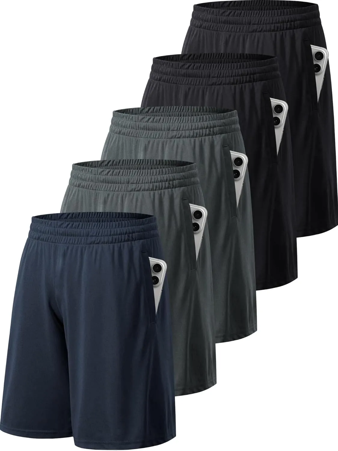 TVKSOM 7 Pack Mens Athletic Shorts with Pockets and Elastic Waistband Quick Dry Basketball Shorts Men for Running Casual