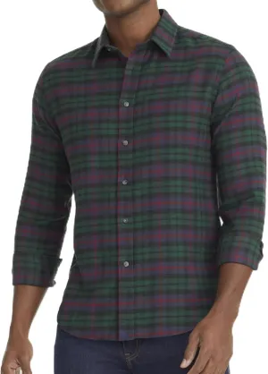 UNTUCKit Flannel Moncayo Shirt - Untucked Shirt for Men, Long Sleeve, Green Plaid, Slim Fit