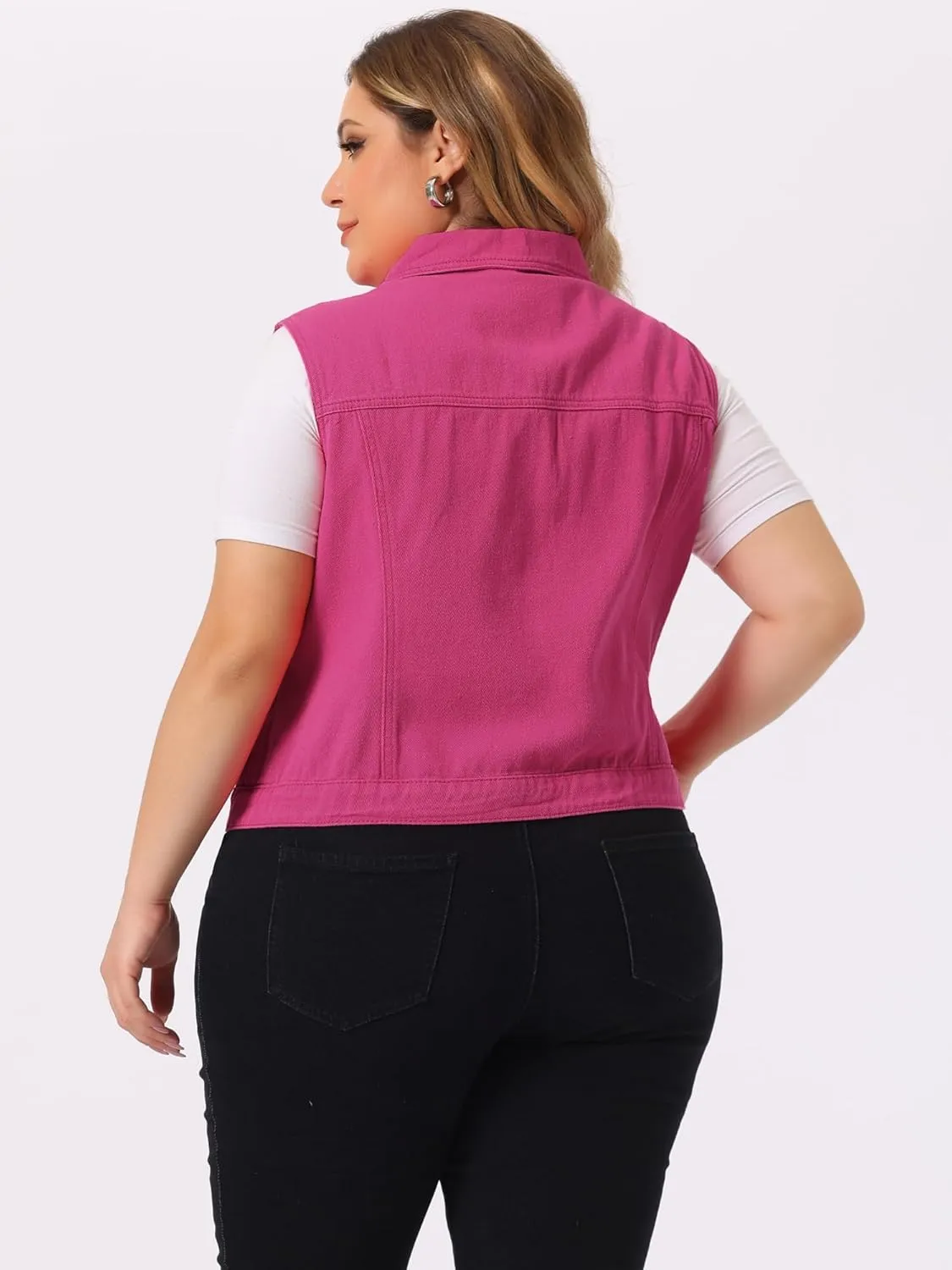 uxcell Denim Vest Top for Women Plus Size Sleeveless Button Down Waistcoat with Two Chest Flap Pockets Jean Jacket Vest
