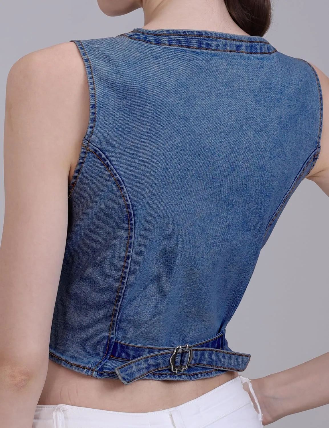 V VOCNI Womens Denim Vest Sleeveless Jean Vest Top Cropped Denim Tops Fashion Western Vest