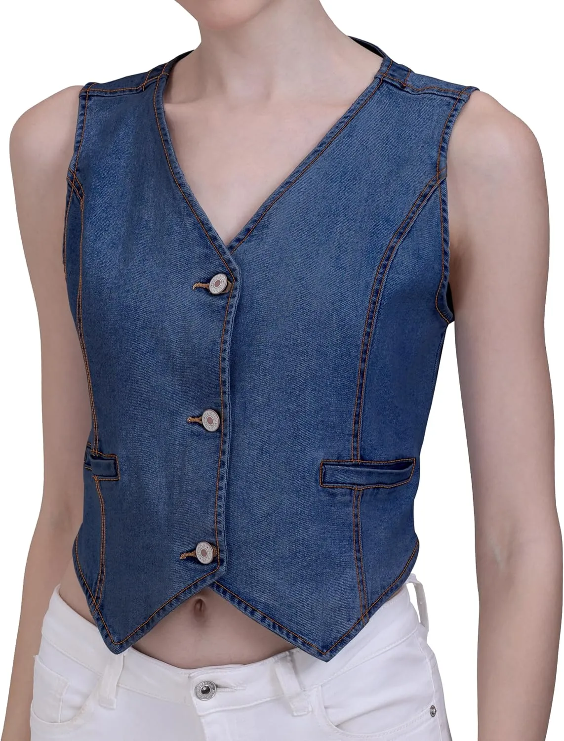 V VOCNI Womens Denim Vest Sleeveless Jean Vest Top Cropped Denim Tops Fashion Western Vest