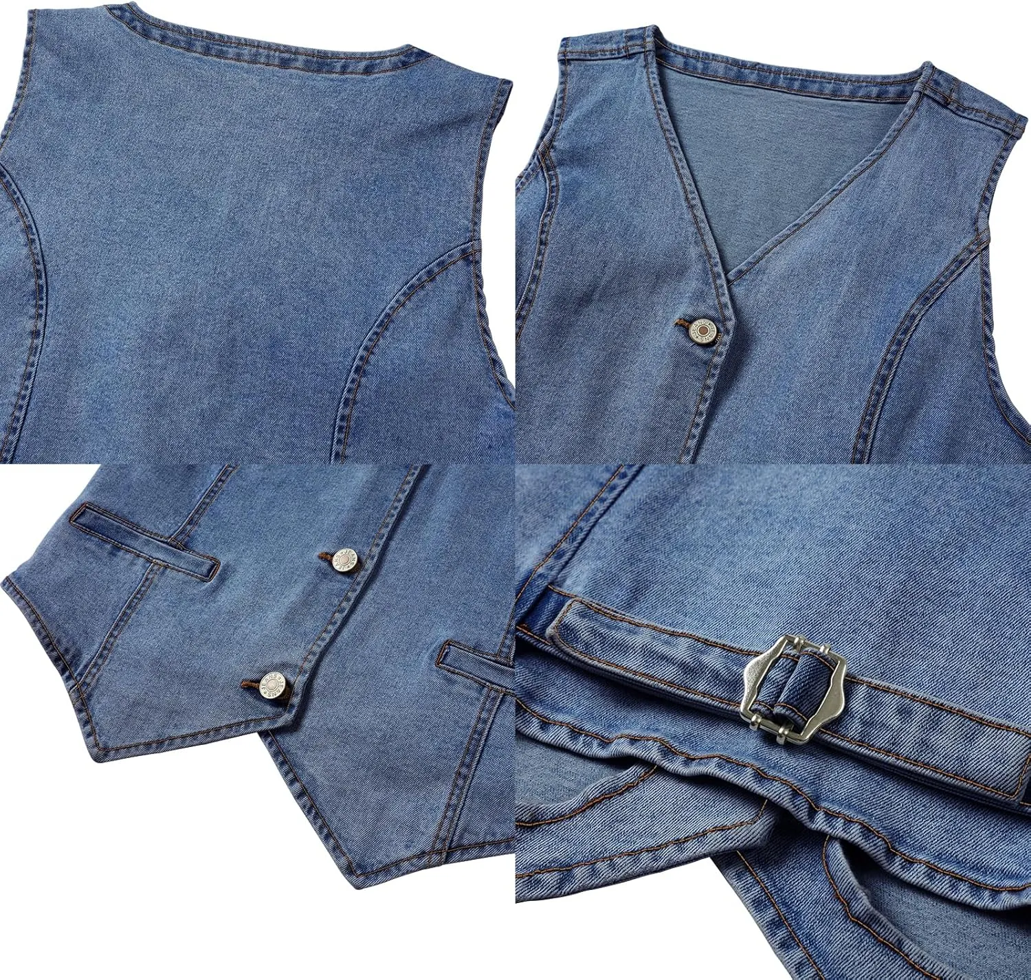 V VOCNI Womens Denim Vest Sleeveless Jean Vest Top Cropped Denim Tops Fashion Western Vest