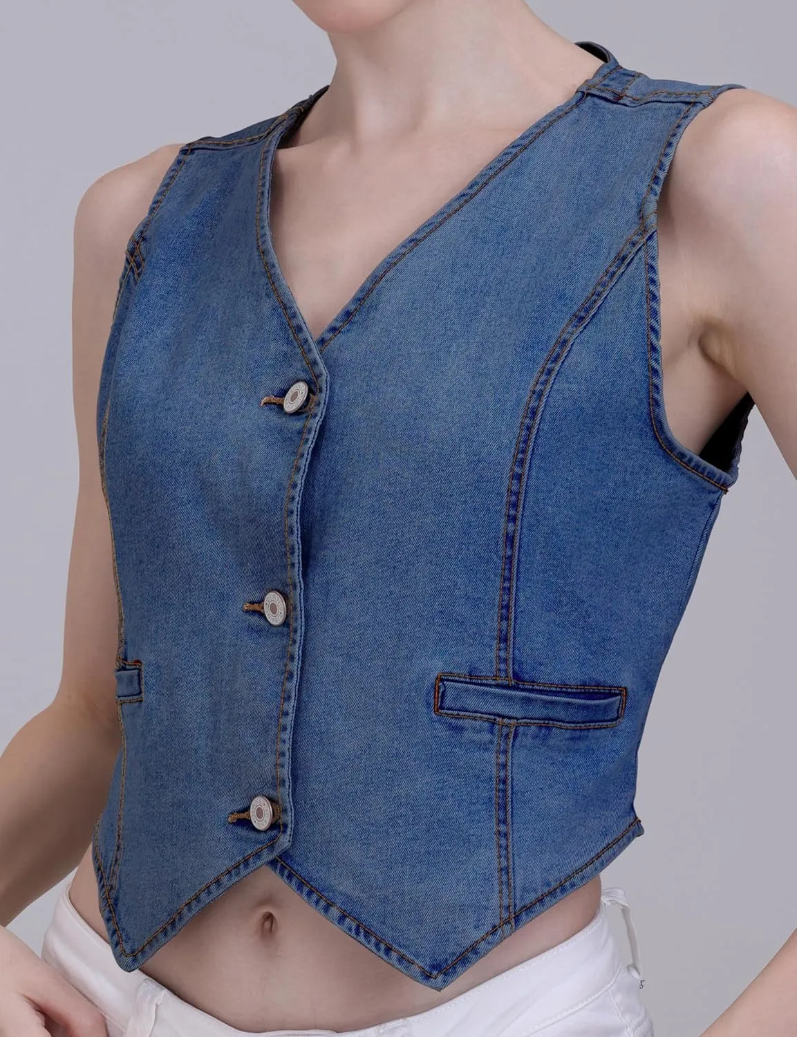 V VOCNI Womens Denim Vest Sleeveless Jean Vest Top Cropped Denim Tops Fashion Western Vest