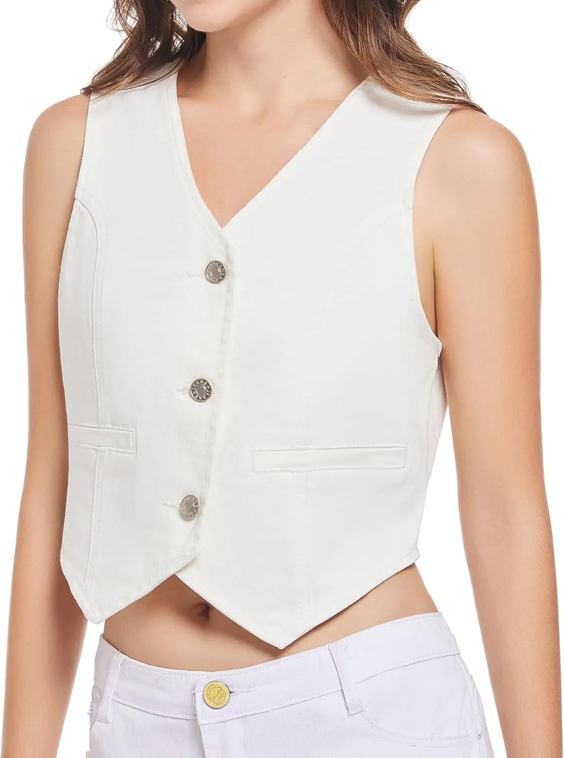 V VOCNI Womens Denim Vest Sleeveless Jean Vest Top Cropped Denim Tops Fashion Western Vest