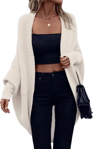 Verdusa Women's Casual Open Front Dolman Long Sleeve Knit Oversized Cardigan Sweater
