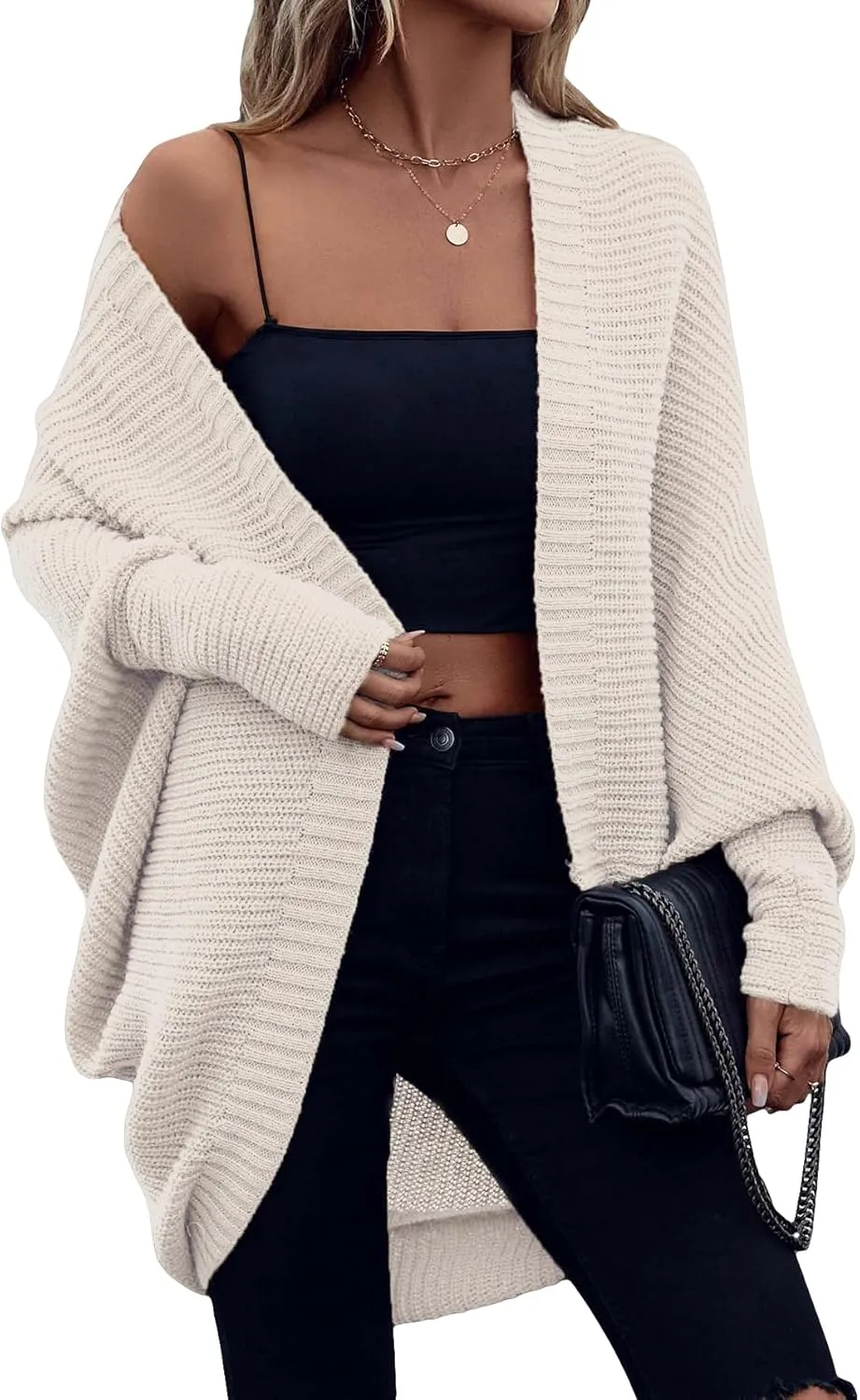 Verdusa Women's Casual Open Front Dolman Long Sleeve Knit Oversized Cardigan Sweater