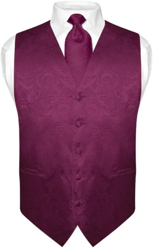 Vesuvio Napoli Men's Paisley Design Dress Vest & NeckTie GOLD Color Neck Tie Set for Suit Tux