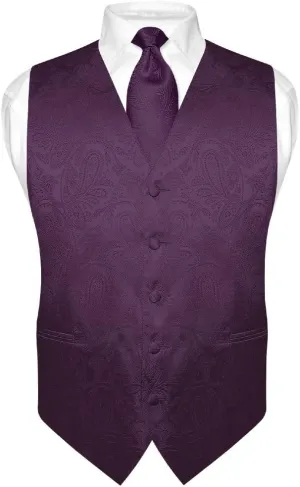 Vesuvio Napoli Men's Paisley Design Dress Vest & NeckTie GOLD Color Neck Tie Set for Suit Tux