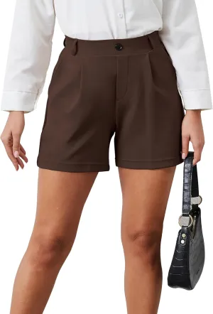 VIMPEP 4"/7" Womens Wide Leg Yoga Dress Shorts, High Waisted Stretchy Pleated Business Casual Shorts with Pockets D601