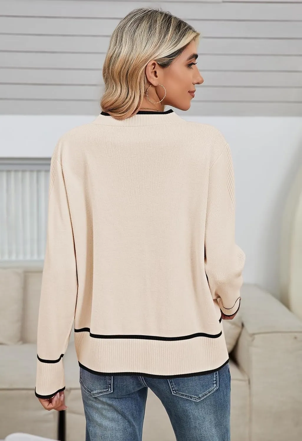 Viottiset Women's Cardigan Sweaters Oversized Button Down Striped V Neck Color Block Knit Sweater Lightweight