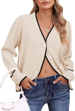 Viottiset Women's Cardigan Sweaters Oversized Button Down Striped V Neck Color Block Knit Sweater Lightweight