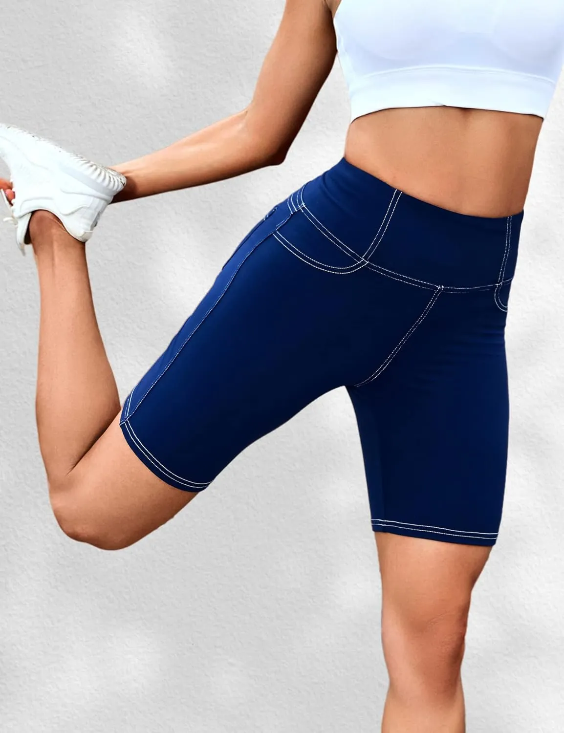 VOOVEEYA 5"/8" High Waisted Yoga Biker Shorts with Pockets for Women - Butt Lifting Workout Spandex Booty Gym Shorts