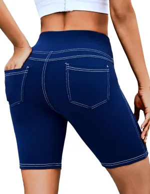 VOOVEEYA 5"/8" High Waisted Yoga Biker Shorts with Pockets for Women - Butt Lifting Workout Spandex Booty Gym Shorts
