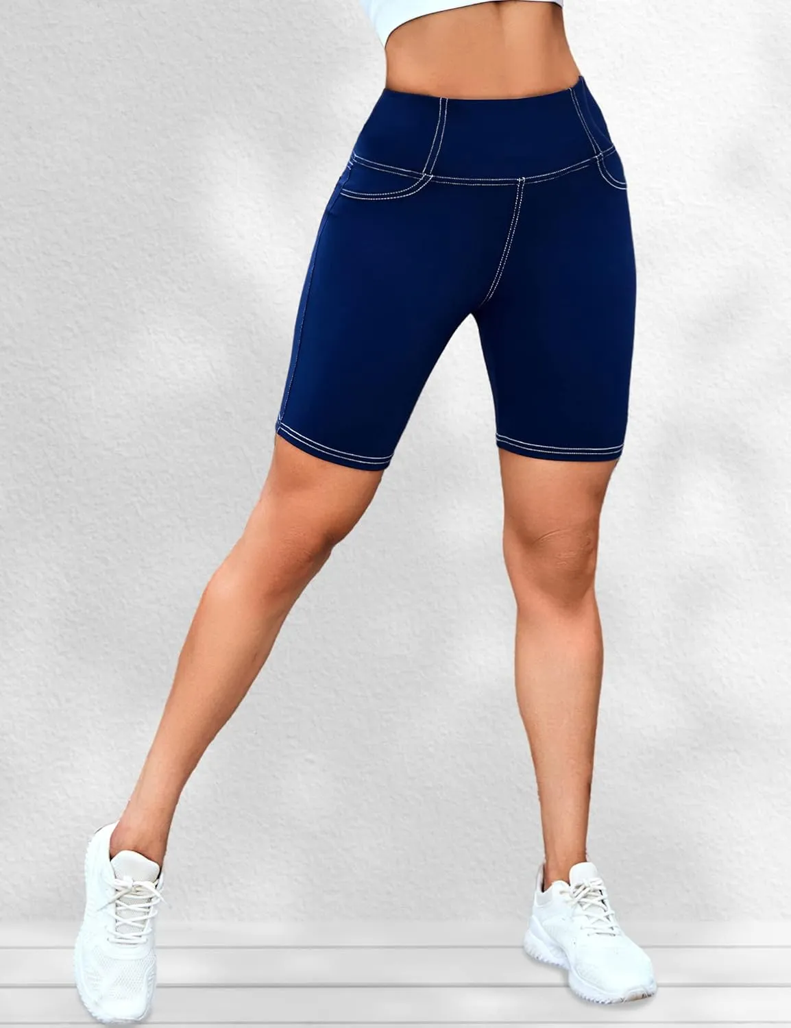 VOOVEEYA 5"/8" High Waisted Yoga Biker Shorts with Pockets for Women - Butt Lifting Workout Spandex Booty Gym Shorts