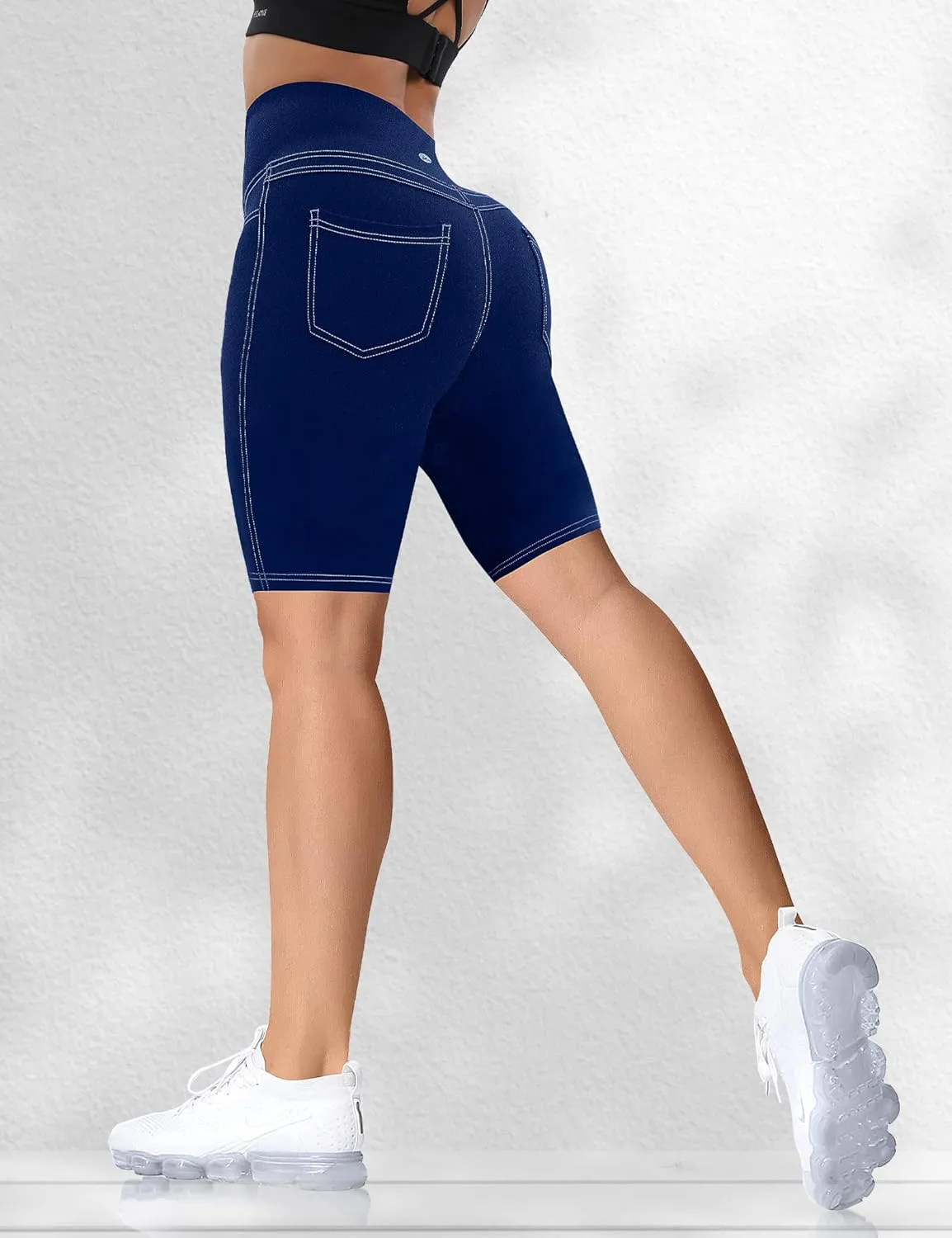 VOOVEEYA 5"/8" High Waisted Yoga Biker Shorts with Pockets for Women - Butt Lifting Workout Spandex Booty Gym Shorts