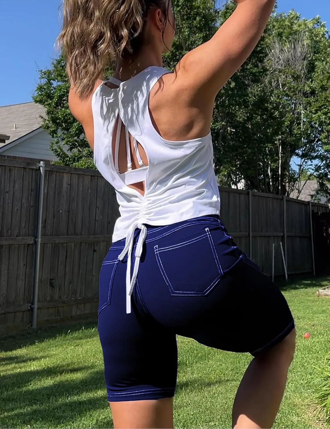 VOOVEEYA 5"/8" High Waisted Yoga Biker Shorts with Pockets for Women - Butt Lifting Workout Spandex Booty Gym Shorts