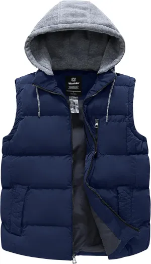 wantdo Men's Quilted Winter Vest Thicken Sleeveless Jacket with Detachable Hood