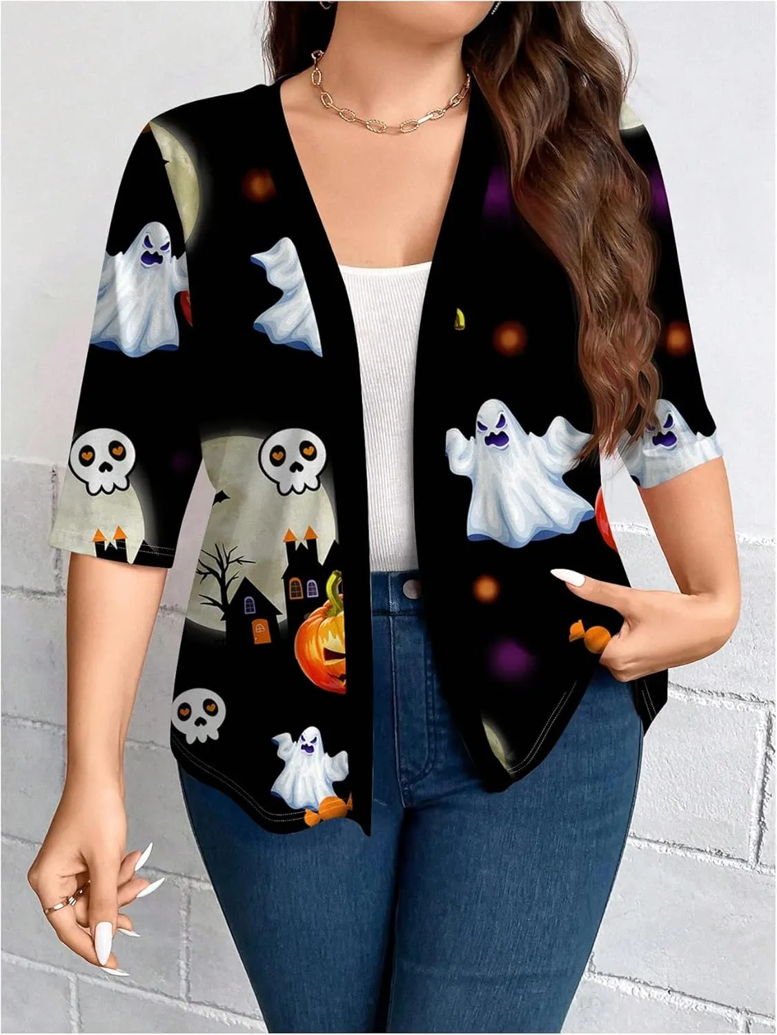 WDIRARA Women's Plus Size Lightweight Open Front Cardigan Casual Half Sleeve Kimono Cardigans