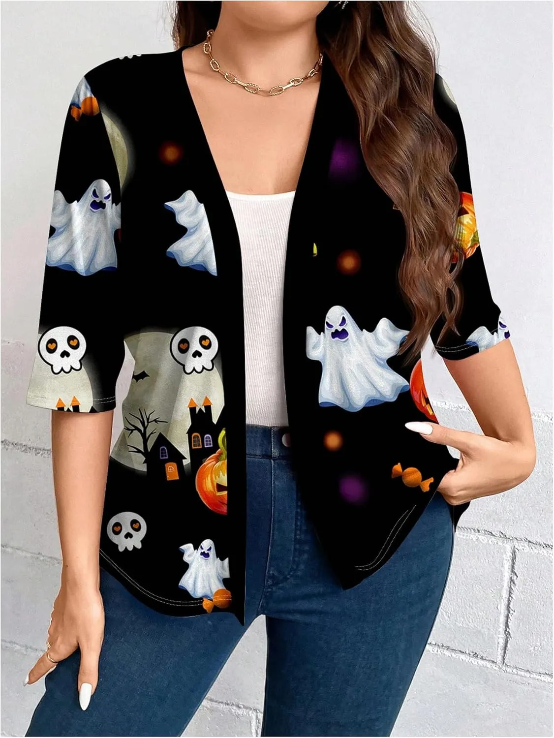 WDIRARA Women's Plus Size Lightweight Open Front Cardigan Casual Half Sleeve Kimono Cardigans