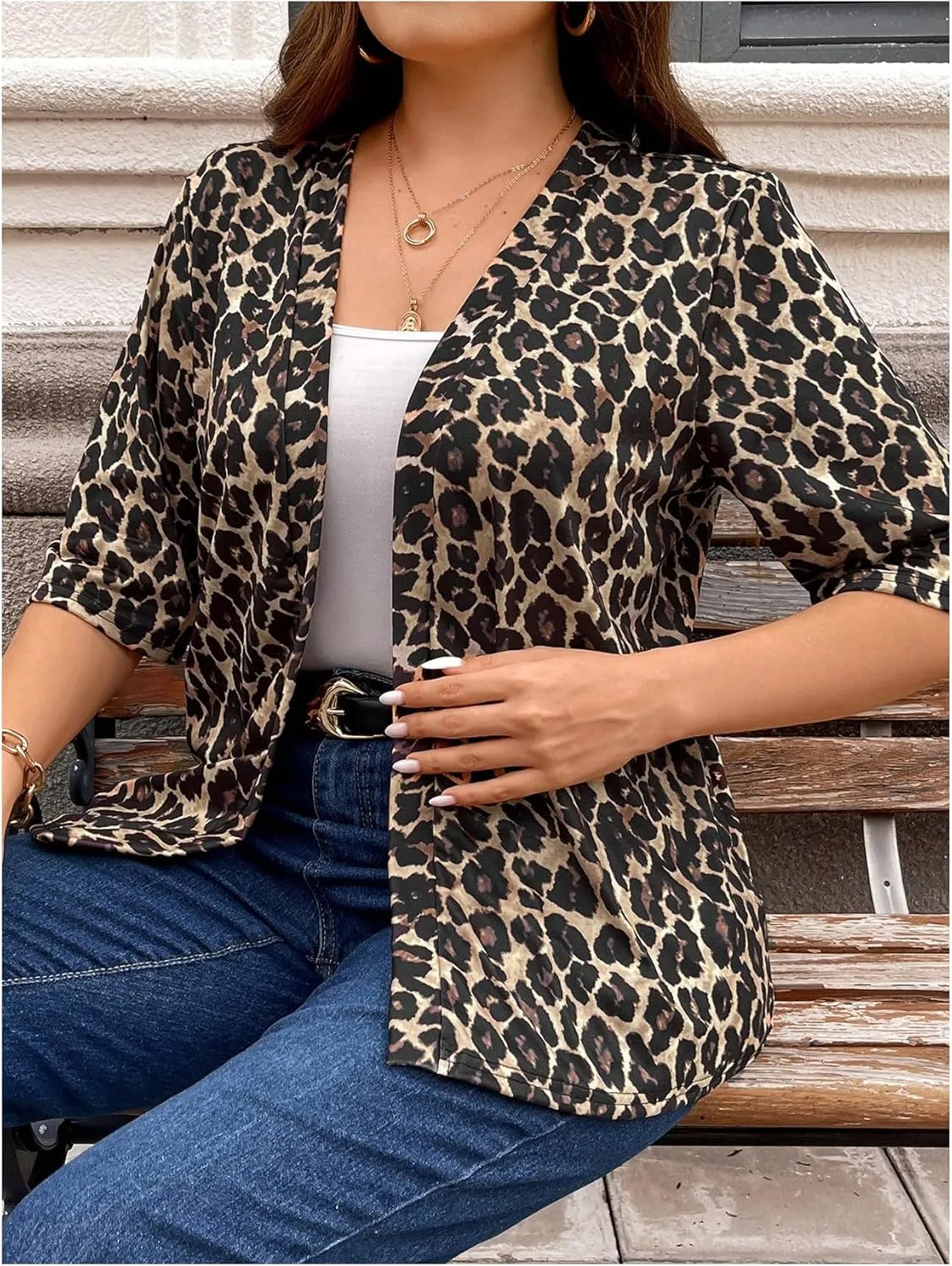 WDIRARA Women's Plus Size Lightweight Open Front Cardigan Casual Half Sleeve Kimono Cardigans