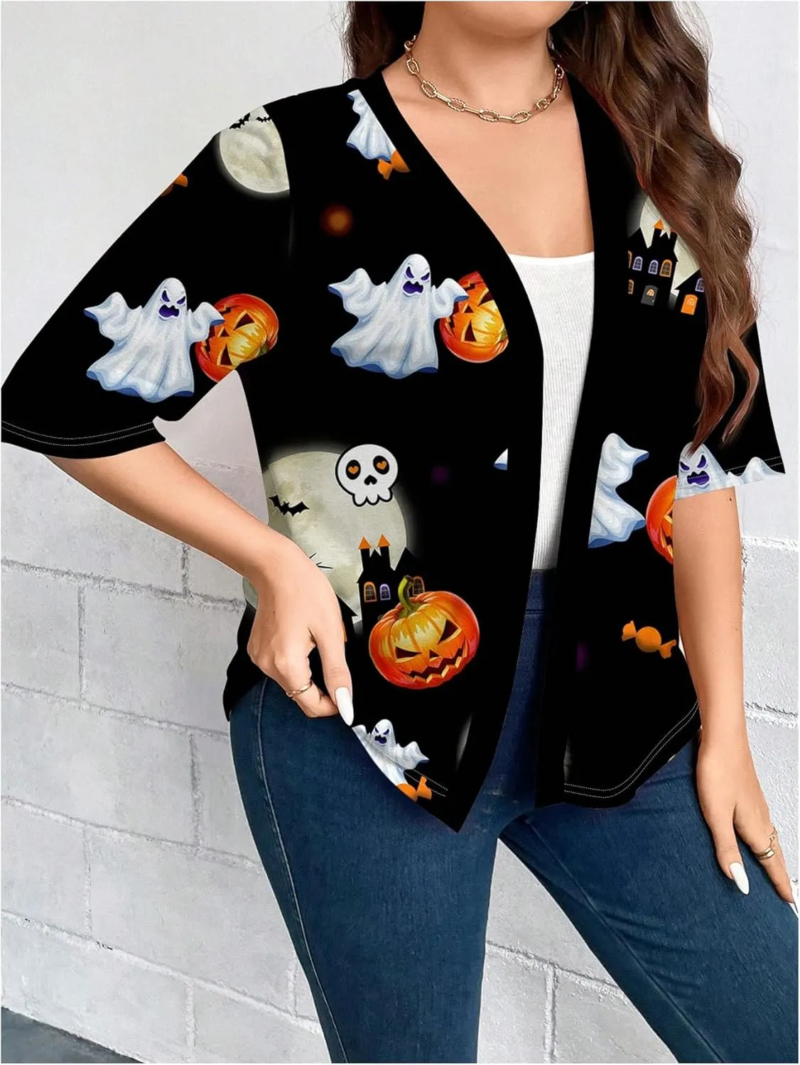 WDIRARA Women's Plus Size Lightweight Open Front Cardigan Casual Half Sleeve Kimono Cardigans