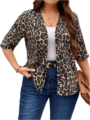 WDIRARA Women's Plus Size Lightweight Open Front Cardigan Casual Half Sleeve Kimono Cardigans