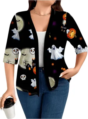 WDIRARA Women's Plus Size Lightweight Open Front Cardigan Casual Half Sleeve Kimono Cardigans