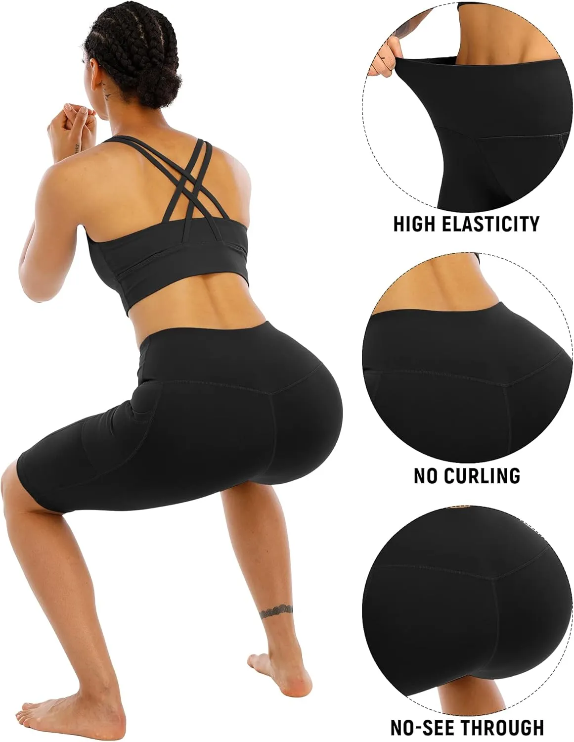 WHOUARE 4 Pack Biker Yoga Shorts with Pockets for Women,High Waisted Athletic Running Workout Gym Shorts Tummy Control