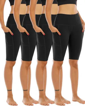 WHOUARE 4 Pack Biker Yoga Shorts with Pockets for Women,High Waisted Athletic Running Workout Gym Shorts Tummy Control