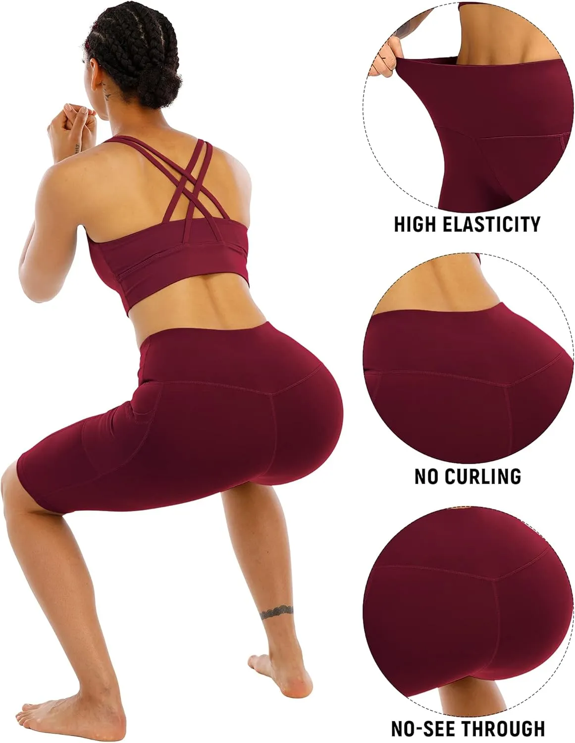 WHOUARE 4 Pack Biker Yoga Shorts with Pockets for Women,High Waisted Athletic Running Workout Gym Shorts Tummy Control