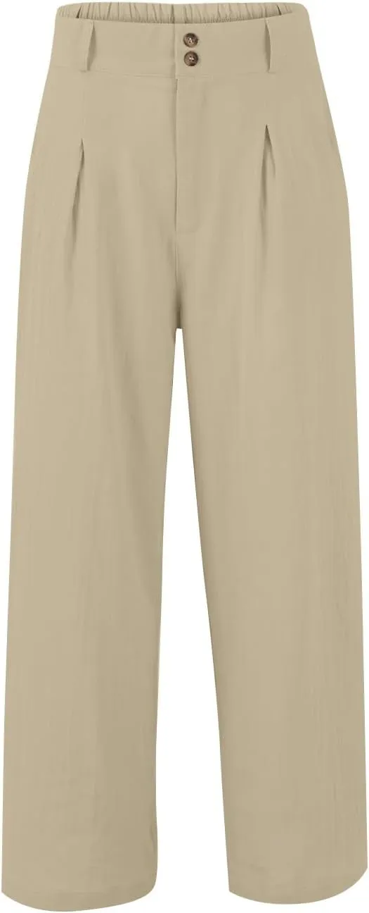Wide Leg Pants Woman Trendy High Waisted Plain Linen Pants Business Work Dress Pant Flowy Palazzo Pant 2025