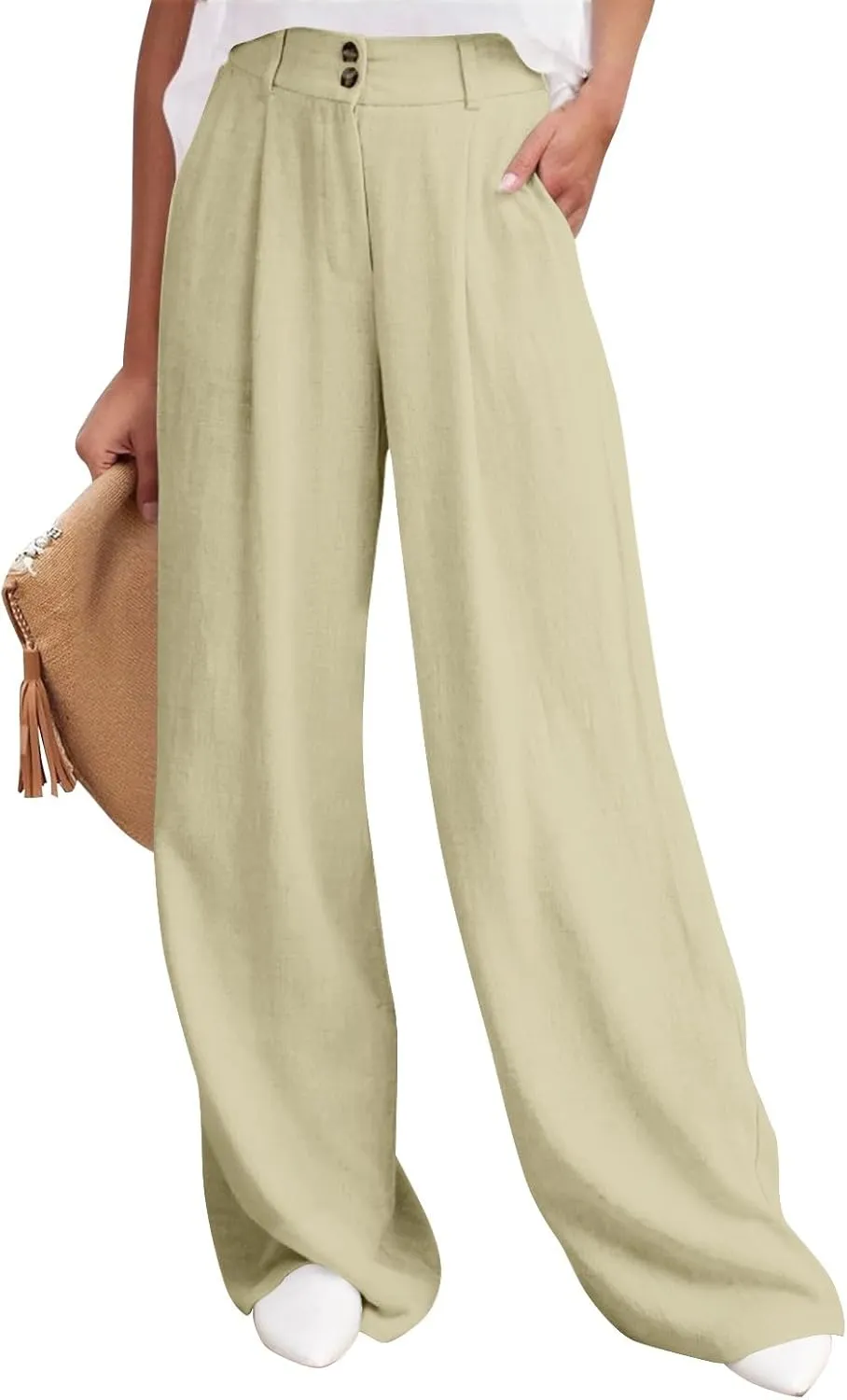 Wide Leg Pants Woman Trendy High Waisted Plain Linen Pants Business Work Dress Pant Flowy Palazzo Pant 2025