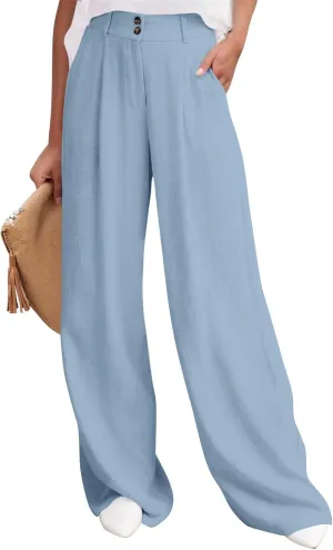 Wide Leg Pants Woman Trendy High Waisted Plain Linen Pants Business Work Dress Pant Flowy Palazzo Pant 2025