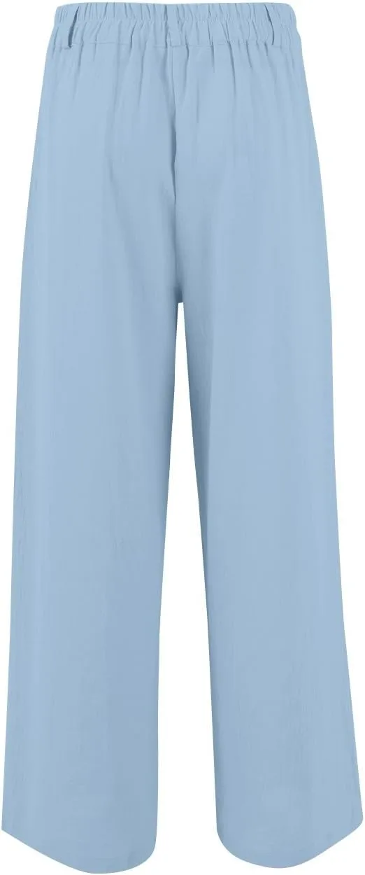Wide Leg Pants Woman Trendy High Waisted Plain Linen Pants Business Work Dress Pant Flowy Palazzo Pant 2025