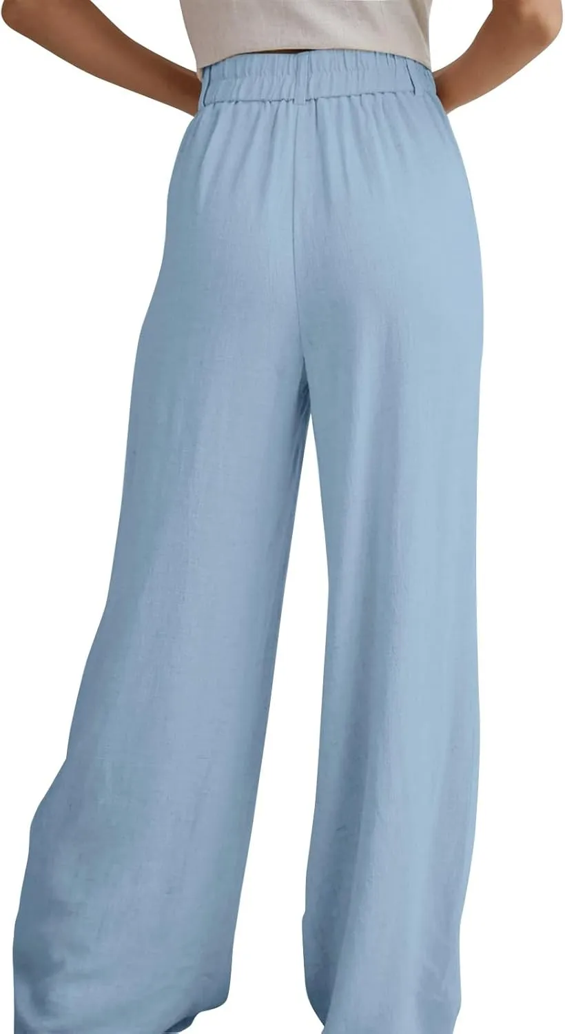 Wide Leg Pants Woman Trendy High Waisted Plain Linen Pants Business Work Dress Pant Flowy Palazzo Pant 2025