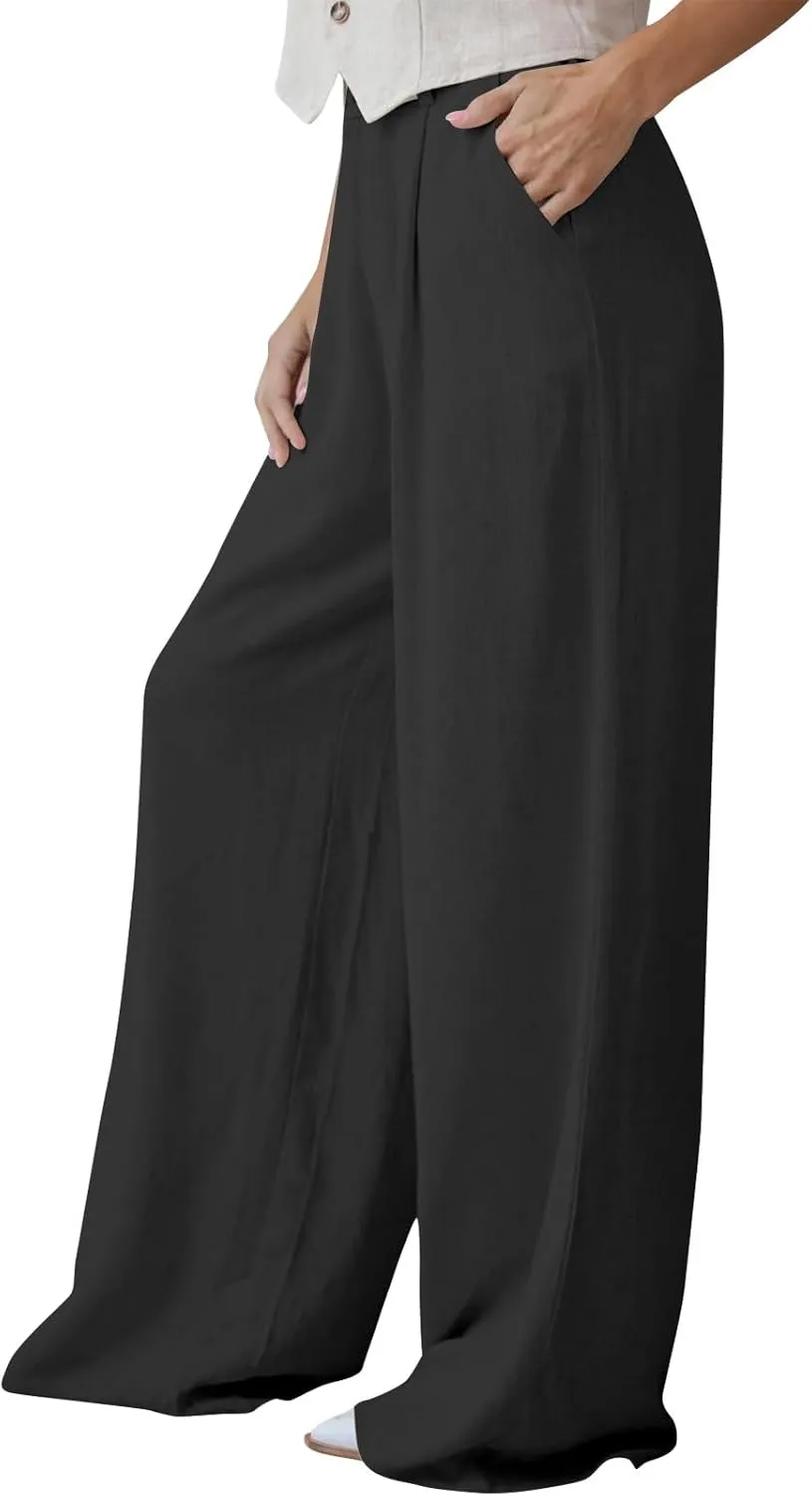 Wide Leg Pants Woman Trendy High Waisted Plain Linen Pants Business Work Dress Pant Flowy Palazzo Pant 2025