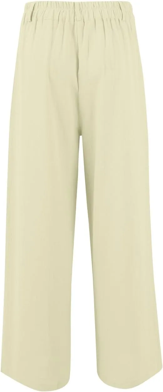 Wide Leg Pants Woman Trendy High Waisted Plain Linen Pants Business Work Dress Pant Flowy Palazzo Pant 2025