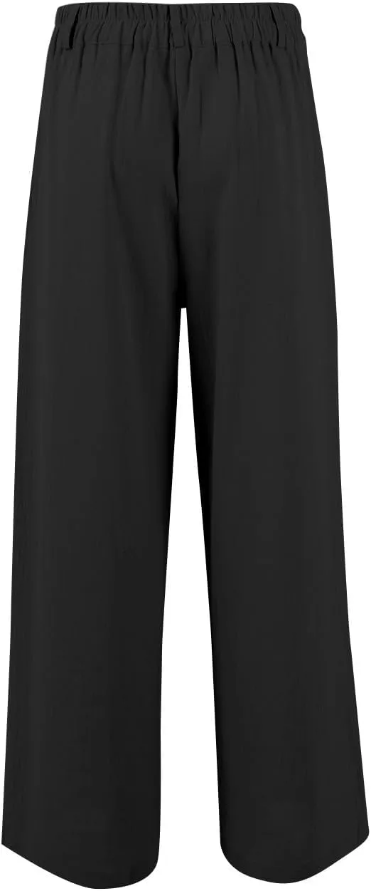 Wide Leg Pants Woman Trendy High Waisted Plain Linen Pants Business Work Dress Pant Flowy Palazzo Pant 2025