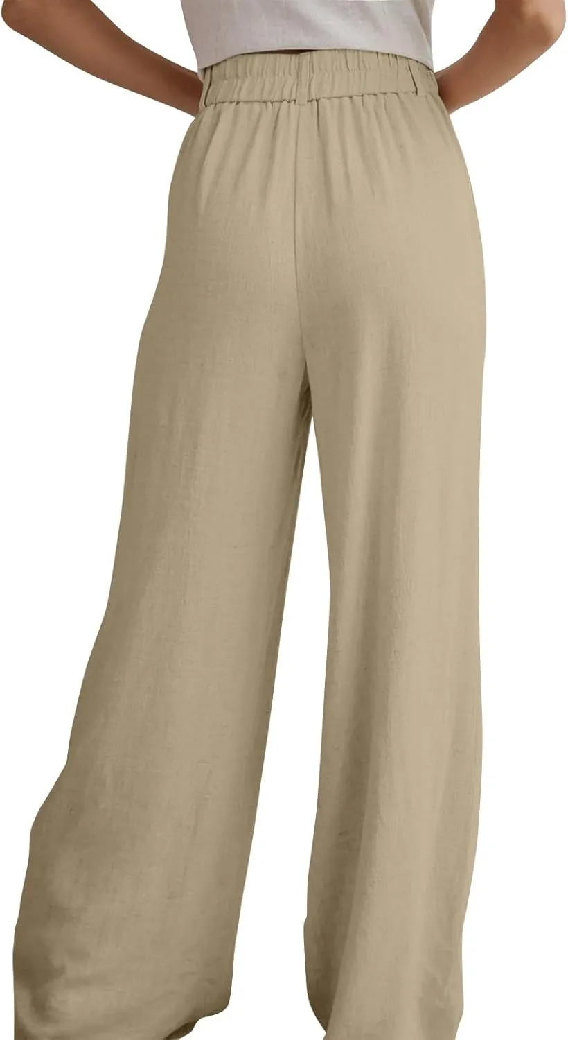 Wide Leg Pants Woman Trendy High Waisted Plain Linen Pants Business Work Dress Pant Flowy Palazzo Pant 2025
